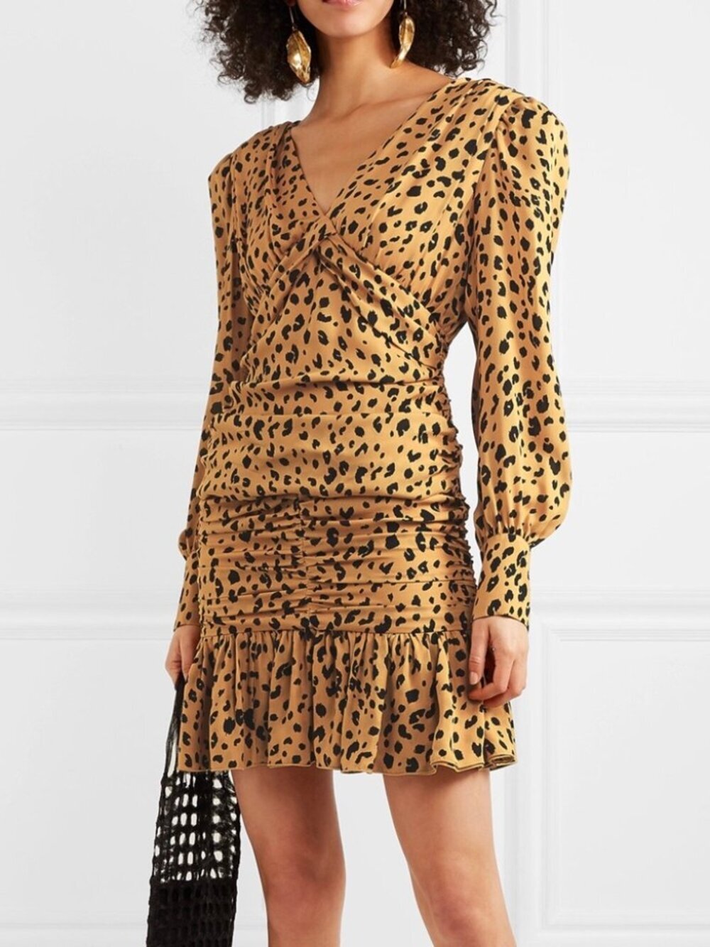 Nicholas V-Neck Long Sleeve Cheetah Print Padded Shoulder Dress Size Small